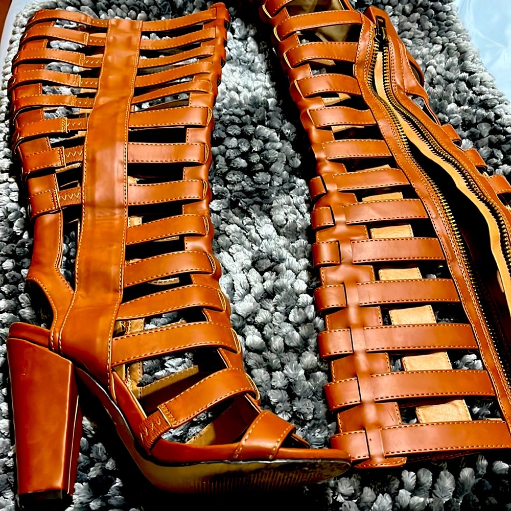 Micheal Antonio Brown Leather Gladiator Knee length Heels